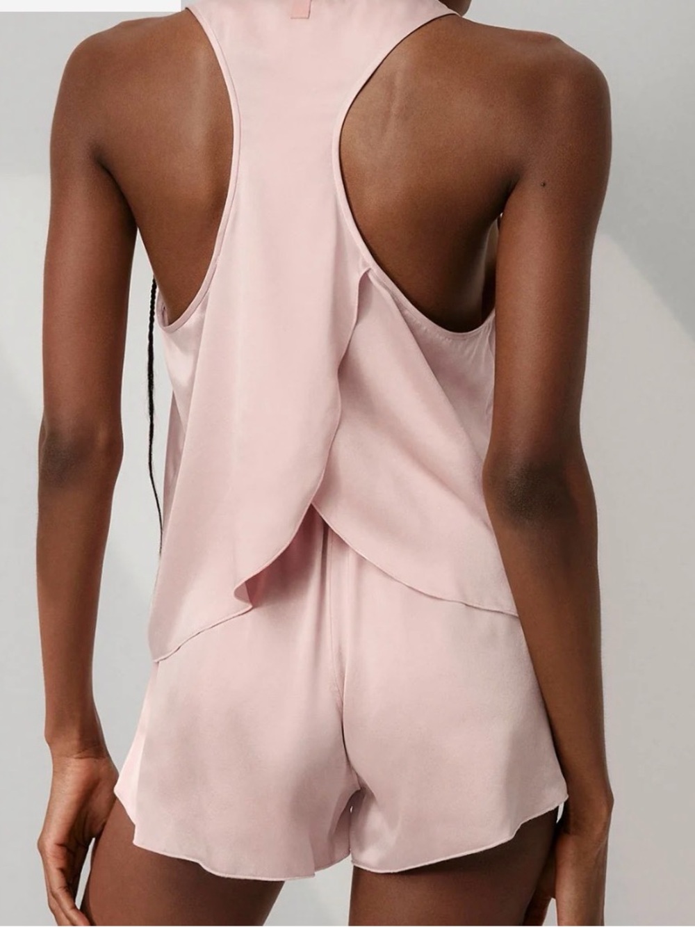 Lunya Washable Silk Tulip Back Set Tank & Shorts Blush Color Small